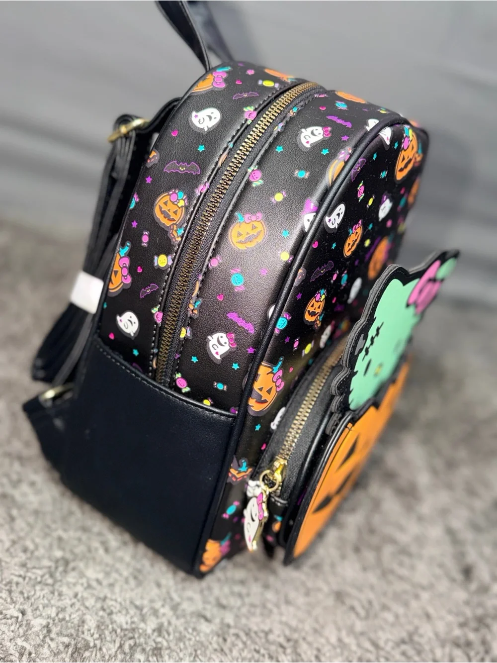 Hello Kitty Black Halloween Backpack with Mint & Orange Accents